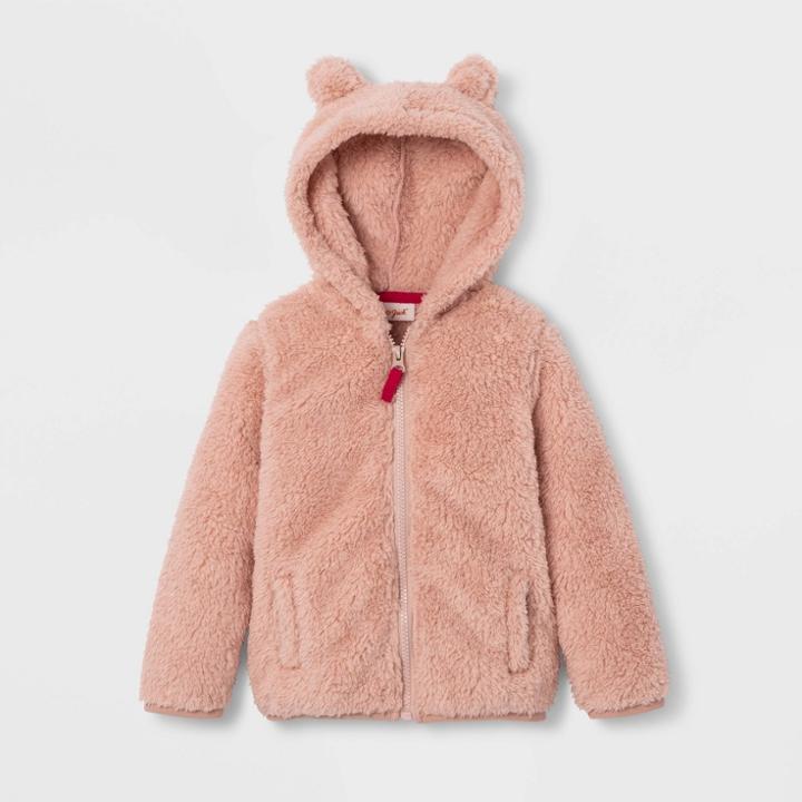 Toddler Sherpa Lined Zip-up Hoodie - Cat & Jack Peach 12m, Toddler Unisex, Pink