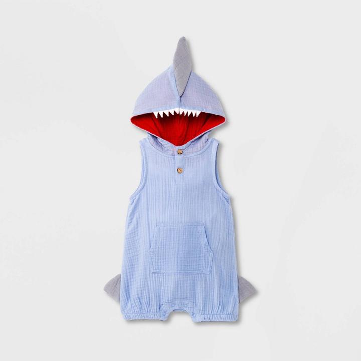 Baby Boys' Gauze Elevated Shark Romper - Cat & Jack Periwinkle Blue Newborn