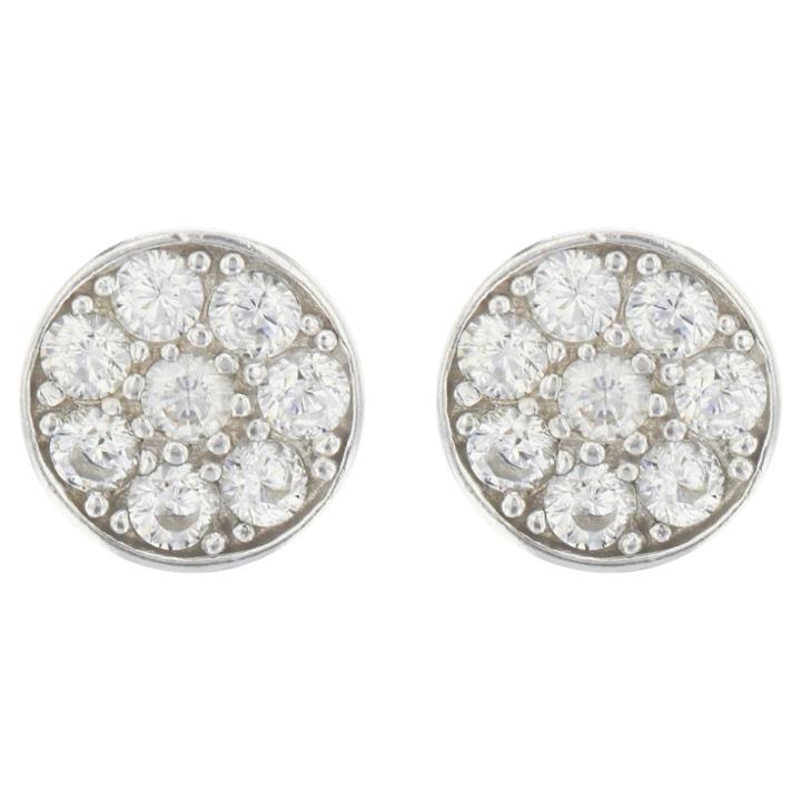 Target Button Earrings Sterling Cubic Zirconia Disc -