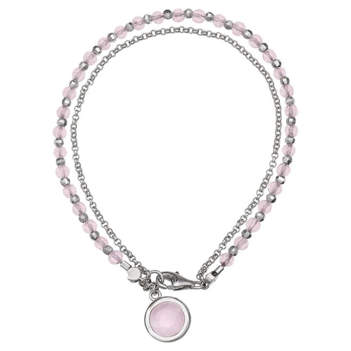 Distributed By Target Women's Sterling Silver Rolo Bracelet With Drop Tag And Crystals - Silver/pink