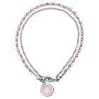 Distributed By Target Women's Sterling Silver Rolo Bracelet With Drop Tag And Crystals - Silver/pink