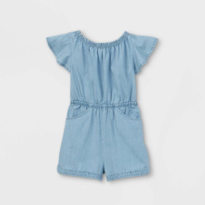 Toddler Girls' Tie-back Chambray Short Sleeve Romper - Cat & Jack