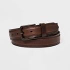 Men's Leather Strap With Heat Crease & Edge Stitch Belt - Goodfellow & Co Brown