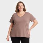 Women's Plus Size V-neck Essential T-shirt - Ava & Viv Brown