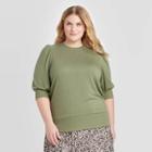 Women's Plus Size Elbow Sleeve Sweatshirt - Ava & Viv Olive X, Women's, Green