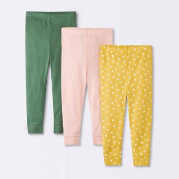 Baby Girls' 3pk Forest Love Pull-on Pants - Cloud Island Olive Green