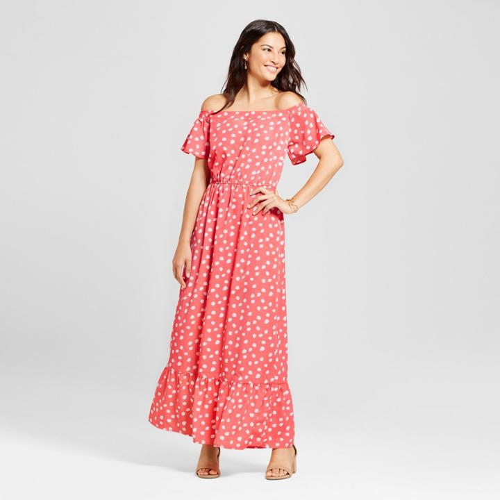 Women's Printed Cold Shoulder Maxi Dress - Merona Coral/white