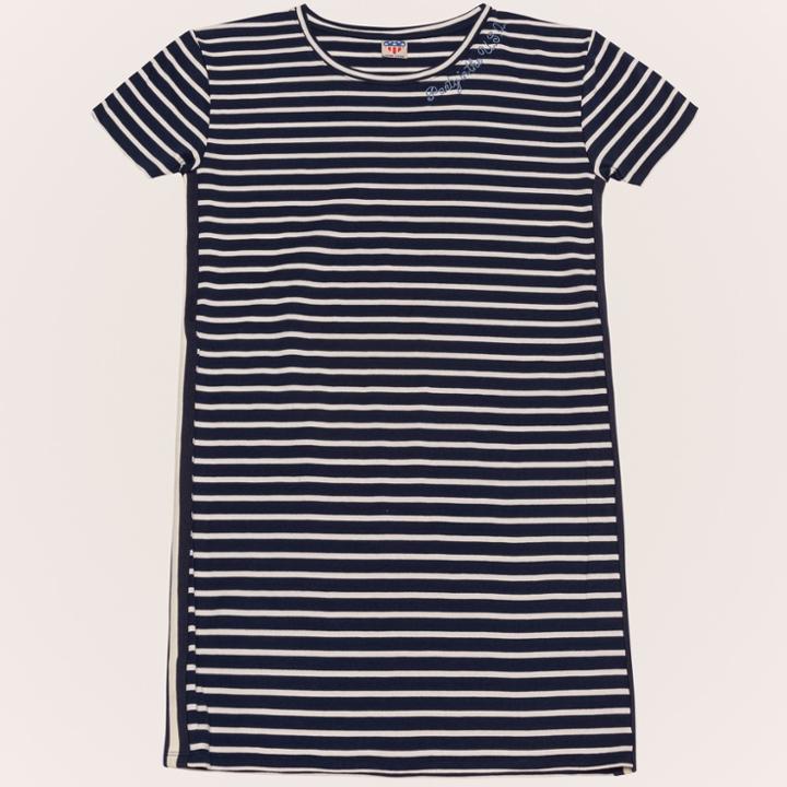 Junk Food Women's Plus Size Party In The U.s.a. Striped Embroidered Dress - Navy Blue