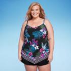 Women's V-neck Angled Tankini Top - Aqua Green