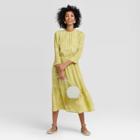 Women's Floral Print Long Sleeve Crewneck Tiered Midi Dress - A New Day Green