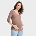 Long Sleeve Scoop Neck Maternity T-shirt - Isabel Maternity By Ingrid & Isabel Taupe