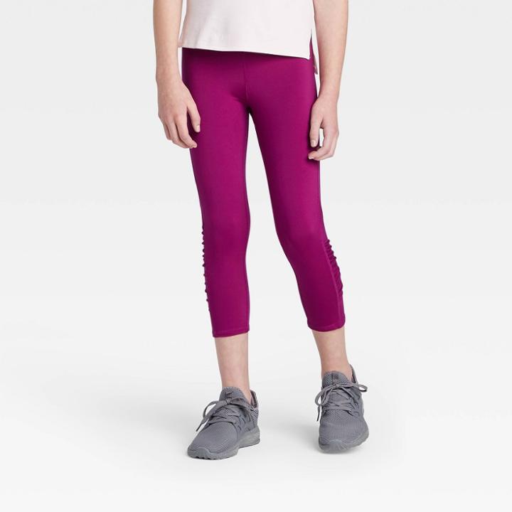 Girls' Ruched Performance Capri Leggings - All In Motion Magenta Xs, Girl's, Pink