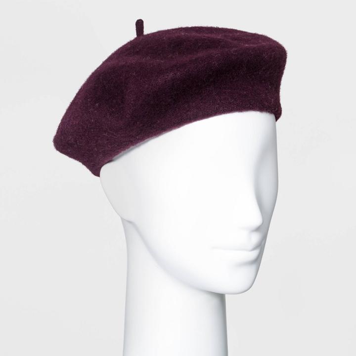 Women's Felt Beret Hat - A New Day Burgundy, Red
