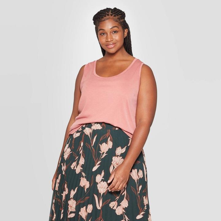 Women's Plus Size Scoop Neck Tank Top - A New Day Dark Pink X