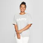 Women's Plus Size Short Sleeve Happy Chenille French Terry Graphic T-shirt - Grayson Threads (juniors') Heather Gray