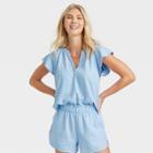 Women's Flutter Short Sleeve Blouse - Universal Thread Blue