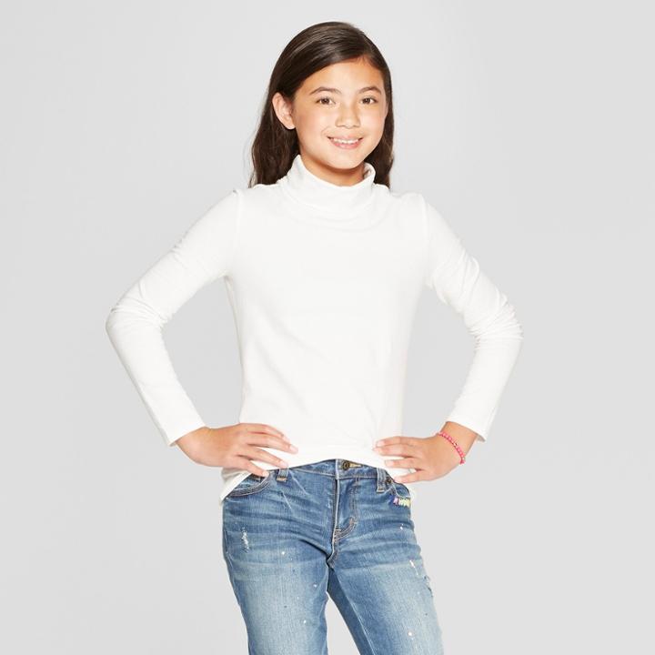 Girls' Long Sleeve Turtleneck - Cat & Jack White