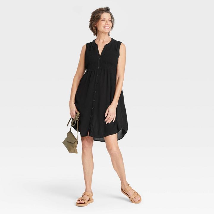Women's Sleeveless Smocked Button-down Dress - Knox Rose Black