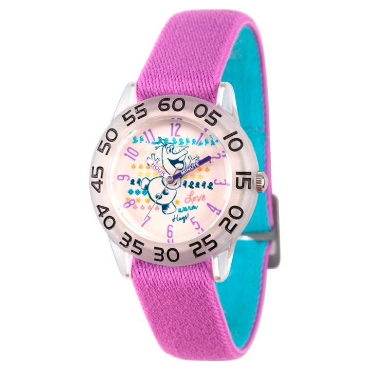 Girls' Disney Frozen Olaf Clear Plastic Time Teacher Watch - Purple, Girl's