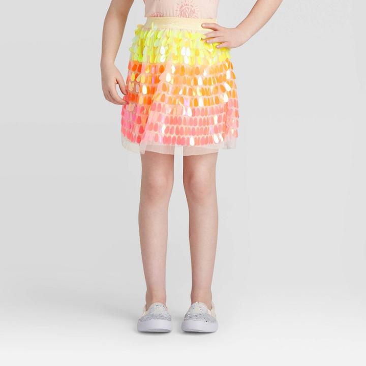 Girls' Ombre Sequin Skirt - Cat & Jack Rainbow Xs, Girl's, Yellow