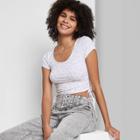 Women's Short Sleeve Scoop Neck Side Cinched Baby T-shirt - Wild Fable White Floral