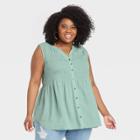 Women's Plus Size Sleeveless Smocked Button-front Top - Knox Rose Teal