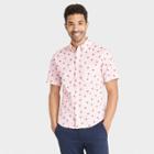 Men's Printed Slim Fit Stretch Poplin Short Sleeve Button-down Shirt - Goodfellow & Co Ballet Pink