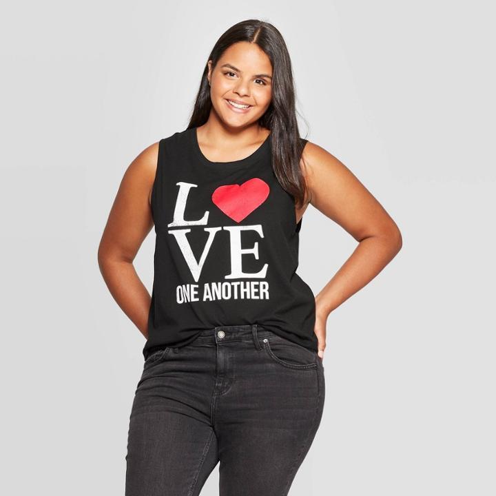 Modern Lux Women's Love One Another Plus Size Tank Top (juniors') - Black 1x, Women's,