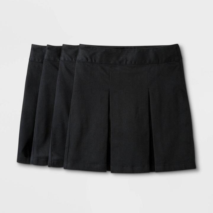 Girls' 4pk Stretch Uniform Pleated Twill Skorts - Cat & Jack Black