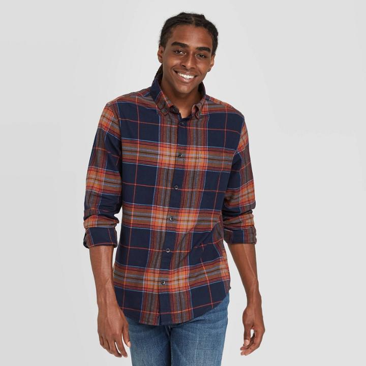 Men's Standard Fit Long Sleeve 1-pocket Flannel Button-down Shirt - Goodfellow & Co Blue