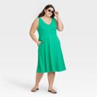 Women's Plus Size Sleeveless Rib Knit Ballet Dress - A New Day Teal