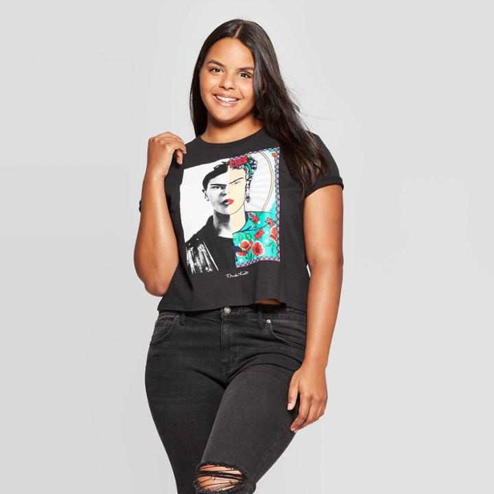 Iml Women's Frida Kahlo Plus Size Short Sleeve Cropped T-shirt (juniors') - Black