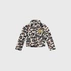 Girl's Disney Mickey Leopard Print Button-up Family Fleece Jacket - Cream