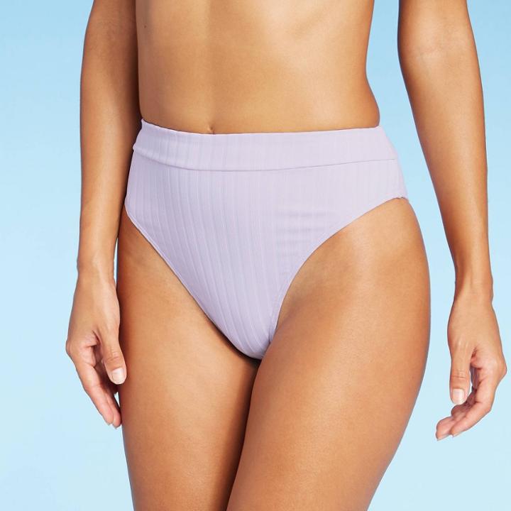 Juniors' Ribbed High Leg High Waist Bikini Bottom - Xhilaration Lilac