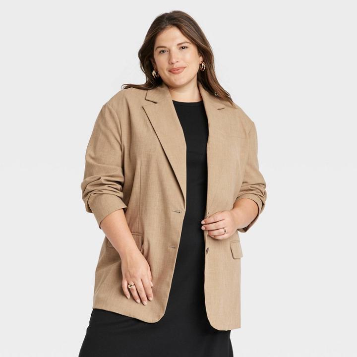 Women's Plus Size Boxy Blazer - A New Day Brown