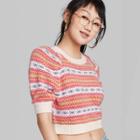 Women's Fair Isle Short Sleeve Crewneck Cropped Pullover Sweater - Wild Fable Peach