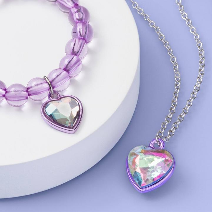 Girls' Heart Bracelet And Necklace Set - More Than Magic , Women's, Purple