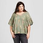 Women's Plus Size Ruffle Sleeve Top - Ava & Viv Olive X, Yellow