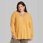 Women's Plus Size Long Sleeve V-neck Cozy Ribbed T-shirt - Wild Fable Yellow