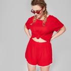 Women's Plus Size Rib Knit Cutout Front Romper - Wild Fable Red