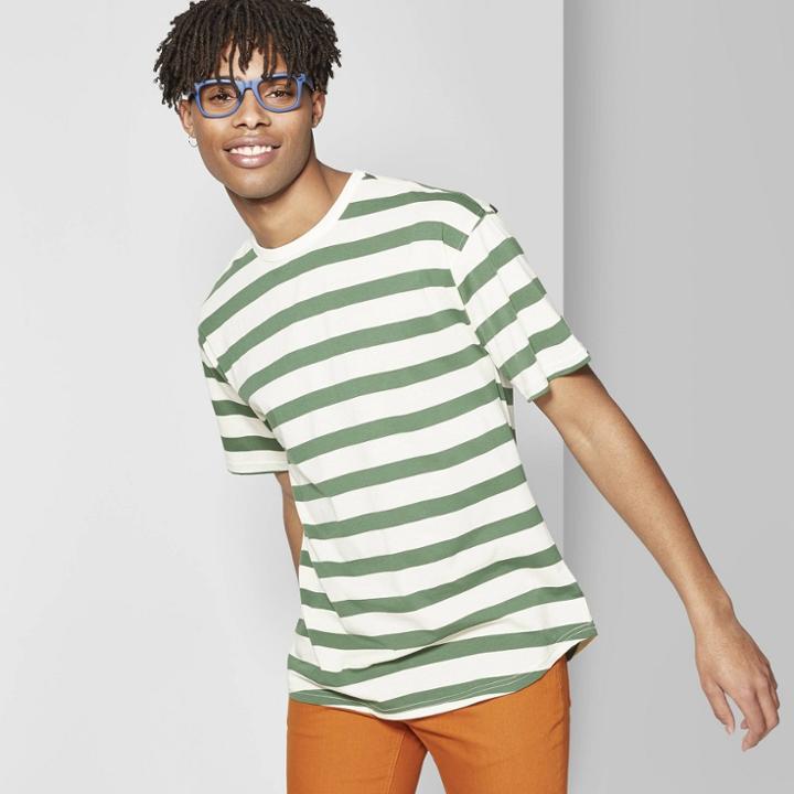 Men's Striped Short Sleeve T-shirt - Original Use Seedling Green