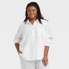 Women's Plus Size Long Sleeve Relaxed Fit Gauze Button-down Shirt - Universal Thread White