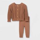 Grayson Collective Baby Cable Knit Cardigan With Leggings Set - Light Brown Newborn