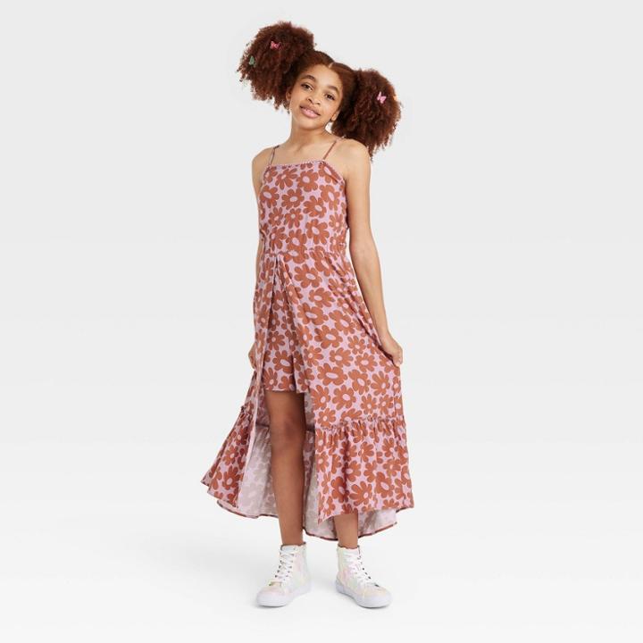 Girls' Tiered Walk-through Jumpsuit - Art Class Dusty Pink Floral
