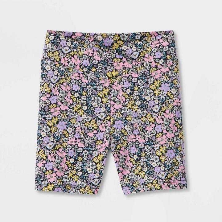 Girls' V Waist Bike Shorts - Art Class Black/purple Floral