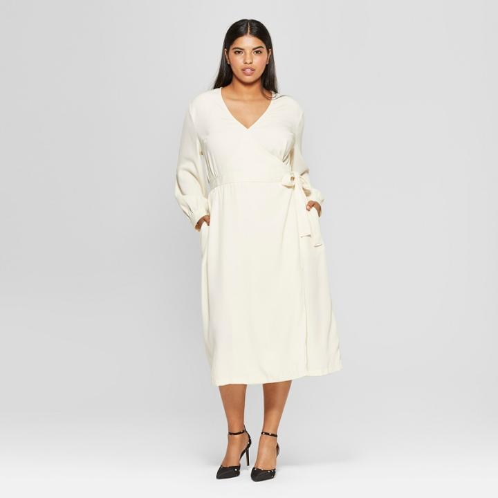 Women's Plus Size Long Sleeve Wrap Midi Dress - Who What Wear Cream (ivory) X