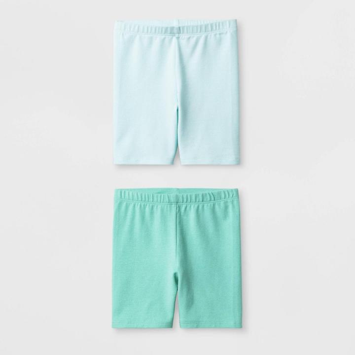 Toddler Girls' Solid 2pk Bike Shorts - Cat & Jack Aqua