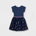 Girls' Printed Short Sleeve Tulle Dress - Cat & Jack Navy