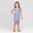 Toddler Girls' Floral Printed Romper - Cat & Jack Blue