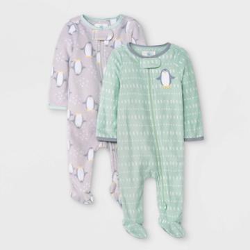 Baby Boys' 2pc Penguin Fleece Sleep N' Play Pajama Romper - Cloud Island Mint Green